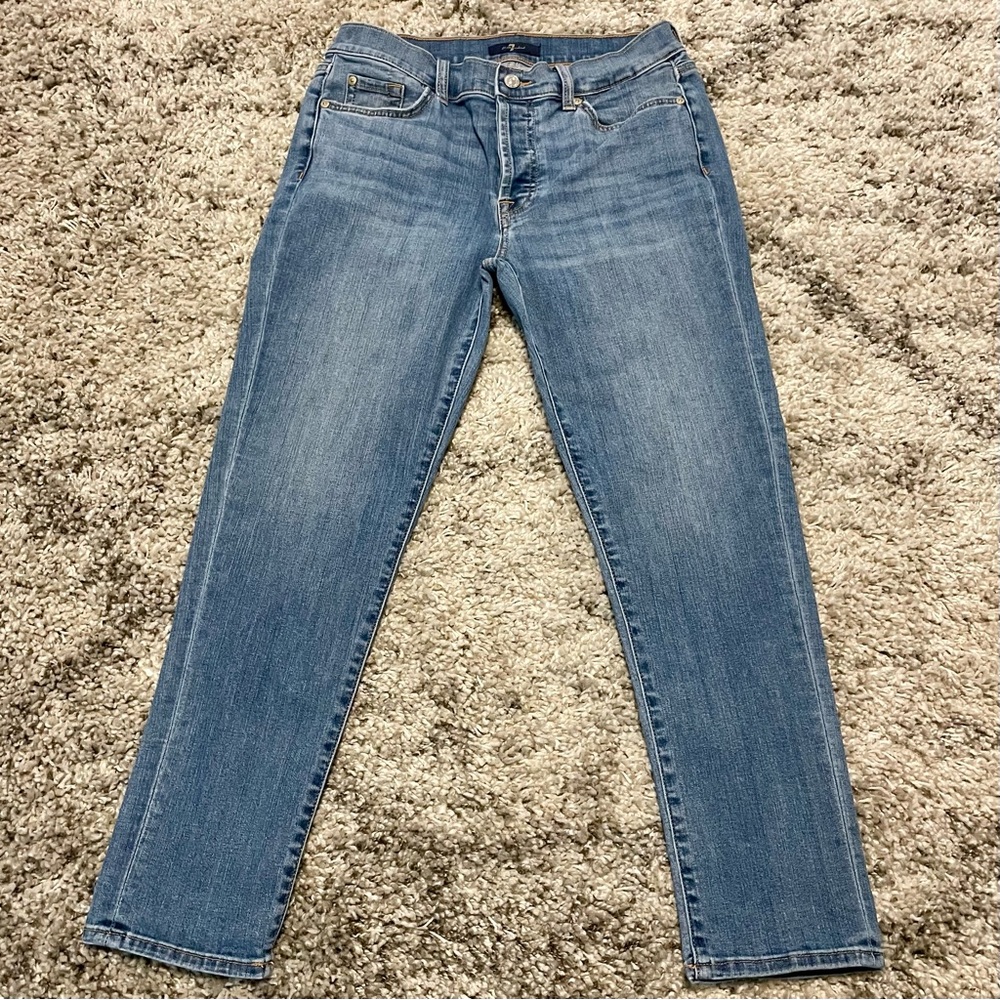 7‎ For All Mankind Women's Blue Denim High Waist Slim Illusion Ankle Jeans 28